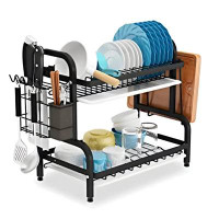 Design Inn Stainless Steel 2-Tier Kitchen Dish Storage Rack - Tabletop Multifunctional Sink Drying Rack