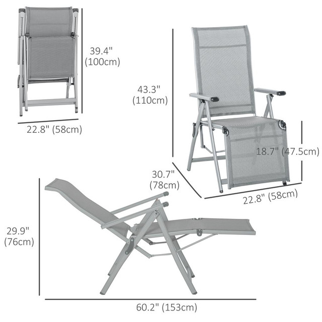 Outdoor Lounge Chair 30.7" x 22.8" x 43.3" Grey in Patio & Garden Furniture - Image 3