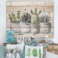 East Urban Home Cactus And Succulent House Plants I - Botanical Print On Natural Pine Wood