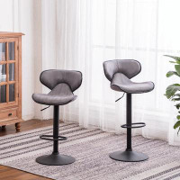 17 Stories Upholstery Airlift Adjustable Swivel Barstool with Chrome Base Set of 2