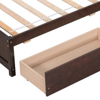 Red Barrel Studio Minimalist wooden bed frame with wooden slats and two drawers, twin size