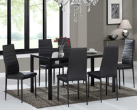 Lord Selkirk Furniture - CONTRA - 7PCS MODERN GLASS DINING KITCHEN TABLE SET WITH FAUX LEATHER CHAIRS