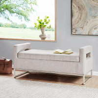 Hokku Designs Storage Bench With Metal Base, Backless Bench With Cushioned Seat, Shoe Bench For Living Room, Entryway