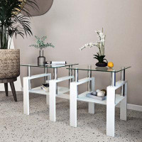 Ivy Bronx Set Of 2, Modern Tempered Glass Tea Table Coffee Table End Table