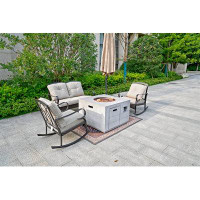 Winston Porter Ring 4-Piece Gas Fire Pit Table Set, A Loveseat Chair And 2 Rocking Chairs