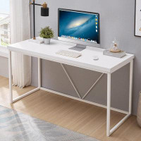 Ebern Designs Home Office Desk, Metal And Wood Computer Desk, Modern Rustic Work Study Writing Table For Living Room Bed