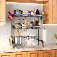 YITAHOME Over The Sink Dish Drying Rack, 3 Tier Large Adjustable Dish Racks For Kitchen Countertop With Hooks Cup Utensi