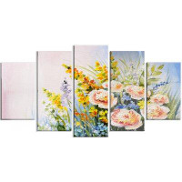 Design Art 'Abstract Bouquet of Summer Flowers' 5 Piece Painting Print on Metal Set