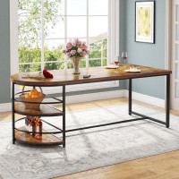 17 Stories Hartbert 70.86" Dining Table with Half Moon Storage Shelves