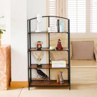 17 Stories No Assembly Folding Bookshelf, 4 Tier Black Bookshelf, Metal Book Shelf For Storage, Folding Bookcase For Off