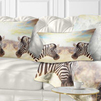 East Urban Home African Zebras Face to Face at Sunset Lumbar Pillow
