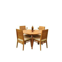 Teak Smith Grade-A Teak Dining Set: 48" Round Table And 5 Charleston Stacking Armless Chairs