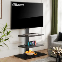 Symple Stuff Symple Stuff Tempered Glass Base Floor Tv Stand 32-65 Inch, Swivel Tv Stand With Mount,max Holds 66lbs, Bla