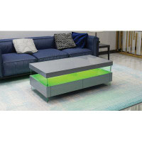 Orren Ellis Dhananjai Modern And Contemporary Style Built In LED Style Coffee Table In Gray Color Made With Wood & Gloss