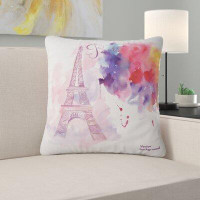 East Urban Home Designart 'Paris Eiffel Towerin Cloud of Colours' Watercolor Painting Throw Pillow