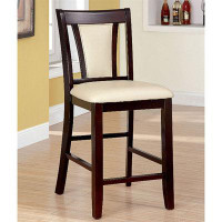 Wildon Home® Set Of 2 Padded Ivory Leatherette Counter Height Chairs In Dark Cherry Finish