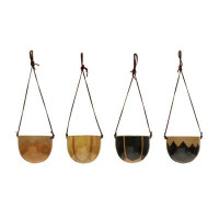 Wrought Studio Abdourahman Round Hanging Pots with Linear Designs and Glazed Finish