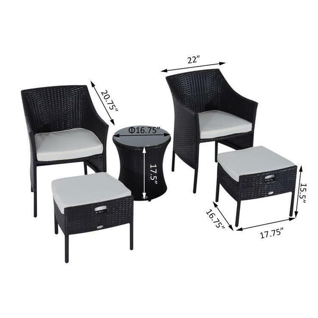 Outdoor Indoor 5 pcs Wicker Rattan Coffee Set Garden Patio Furniture Club Chair Table and Ottoman with Cushion in Patio & Garden Furniture in Ontario - Image 2