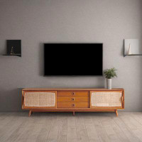 RARLON Boxwood solid wood retro style rattan TV cabinet