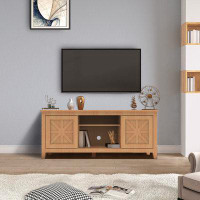Gracie Oaks Felizia TV Stand for TVs up to 65 inches, Wooden Barn Door TV Cabinet with Storage, Simple Rustic Oak