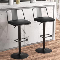 17 Stories Metal Swivel Barstools Set Of 2, Enlarged PU Leather Seat With Metal Back, Adjustable From 24" To 33" For Cou