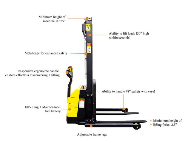 HOC ESC15M33 ELECTRIC PALLET STACKER 1500 KG (3307 LB) 130 INCH CAPACITY + FREE SHIPPING NATION WIDE + 3 YEAR WARRANTY in Power Tools in Edmonton - Image 2