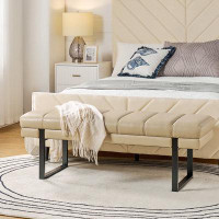 Wade Logan Anahli 52.5'' Wide Channel Tufted Design Vegan Leather Bench