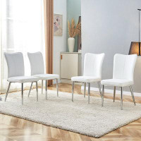 Orren Ellis Set Of 4 Modern Minimalist Dining Chairs And Office Chairs - PU Seats With Sleek Metal Legs