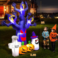 The Holiday Aisle® 8 FT Halloween Inflatables Outdoor Dead Tree With White Ghost, Pumpkin And Tombstone, Blow Up Yard De