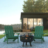 Rosecliff Heights Balasi Star and Moon Fire Pit with Mesh Cover & 2 Poly Resin Adirondack Chairs