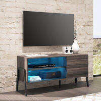 17 Stories Mid Century TV Stand For 55 Inch TV With LED Lights, 43 Inch, Espresso