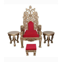 Madhu's Collection Guruji Chair/Deity Chair/Royal Throne Maharaja Ji Chair in Teak Wood Antique Gold Leaf