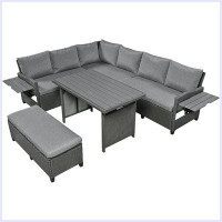 Latitude Run® Modern 5-Piece Outdoor Patio Rattan Sofa Set With Dining Table