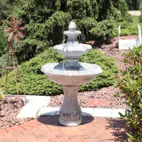 One Allium Way Jad Mediterranean-Inspired 3-Tier Outdoor Water Fountain - Grey