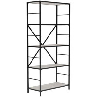 Latitude Run® Gem 63 Inch Freestanding Bookcase, 4 Wood Shelves, Open Black Metal Frame