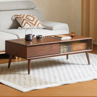 Corrigan Studio Solid wood Living room Home coffee table Rectangular rubber wood coffee table