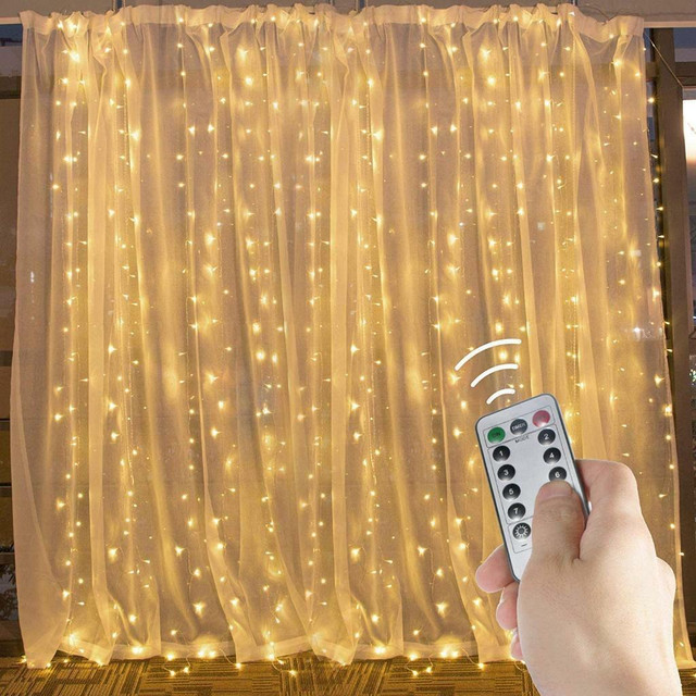 NEW 300 LED REMOTE 8 MODES TIMER WINDOW CURTAIN LIGHTS 9.8 FT 57WCL in Indoor Lighting & Fans in Edmonton
