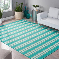 Rosecliff Heights Striped Teal/Ivory Area Rug