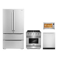 Cosmo 4 Piece Kitchen Appliance Package with 5.5L Electric Hot Air Fryer 30" Freestanding Gas Range 24" Built-in Fully I
