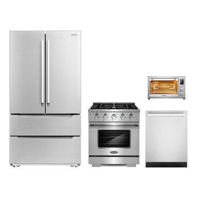 Cosmo 4 Piece Kitchen Appliance Package with 5.5L Electric Hot Air Fryer 30" Freestanding Gas Range 24" Built-in Fully I in Refrigerators