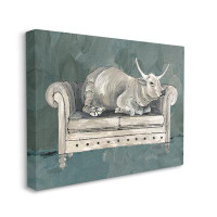 Stupell Industries Country Longhorn Cattle Resting Couch Green Grey Super Oversized Stretched Canvas Wall Art By Cindy J