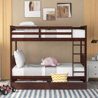 Harriet Bee Twin Over Twin 2 Drawers Wood Bunk Bed With Ladders