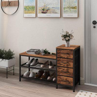 17 Stories 3-Tier Shoe Storage Bench Industrial Entryway Shoe Rack With 4 Drawers And Seating Shoe Shelf Storage Cabinet