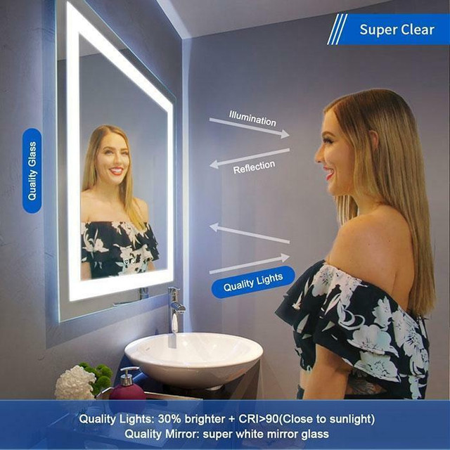 Side-Lit LED Mirrors 28 Height - Available in 2 Sizes ( 36 & 48 ) Touch Button,Anti Fog, Dimmable, Vertical & Horizontal in Floors & Walls - Image 3