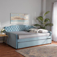 Rosdorf Park Varol Transitional And Contemporary Light Blue Velvet Fabric Upholstered And Button Tufted Queen Size Daybe