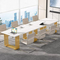Mercer41 Mercer41 70.9" Executive Office Desk, Modern Conference Desk With Metal Frame, White Gold