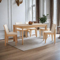 Hokku Designs 62.99" Burlywood Rectangular Sintered Stone + solid wood Dining Table