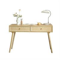 Orren Ellis 47.24" Burlywood Rectangular Solid Wood Desk,2-drawer