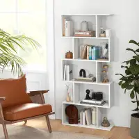 Latitude Run® Latitude Run® Geometric Bookshelf, S Shaped Bookcase W/Anti-Toppling Device, Freestanding Room Divider, In