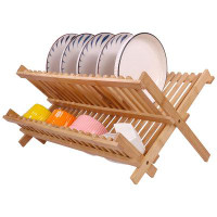 XMAX FURNITURE Bamboo Dish Drying Rack, Collapsible Dish Drainer, Foldable Dish Rack Bamboo Plate Rack, By 100% Natural